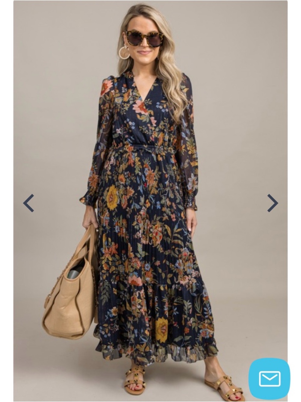 Floral Navy Maxi Dress with Long Sleeves